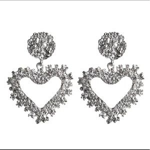 Silver Crystal Geometric Heart Earrings